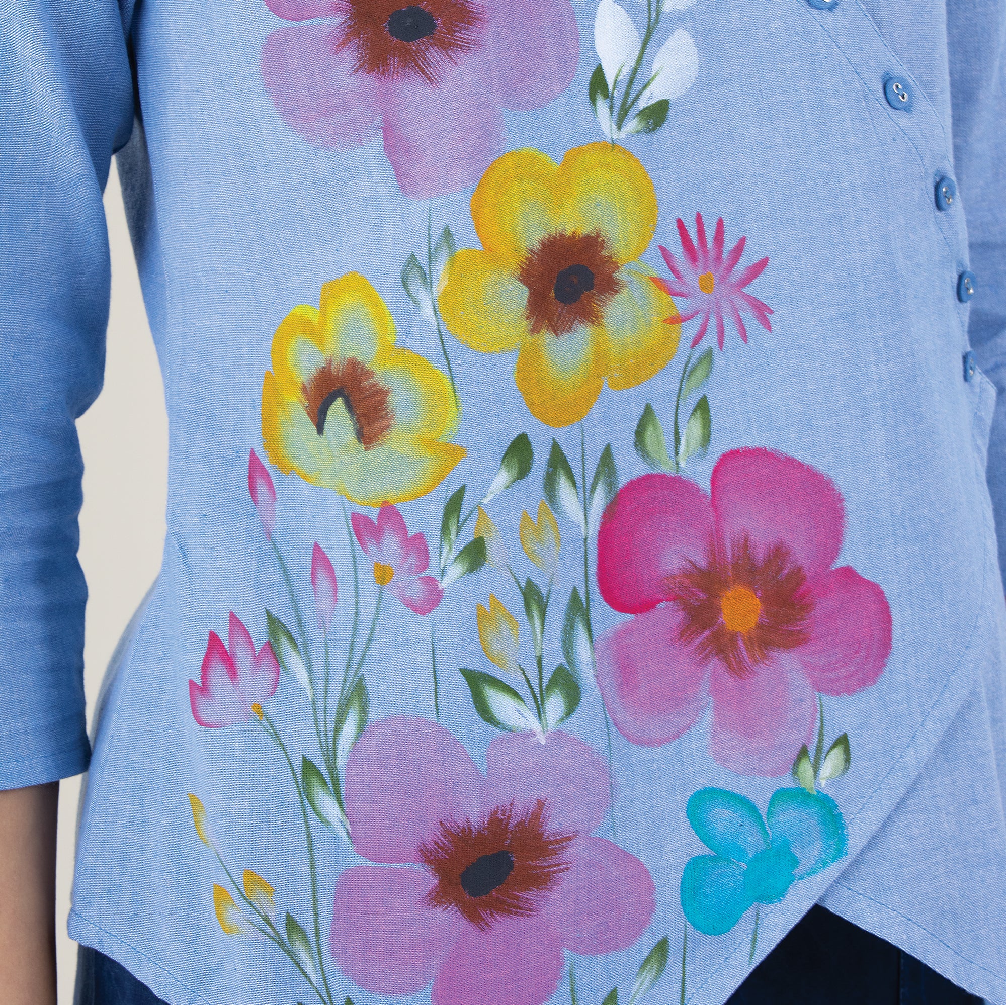 Hand-Painted Blooms Cotton Blouse