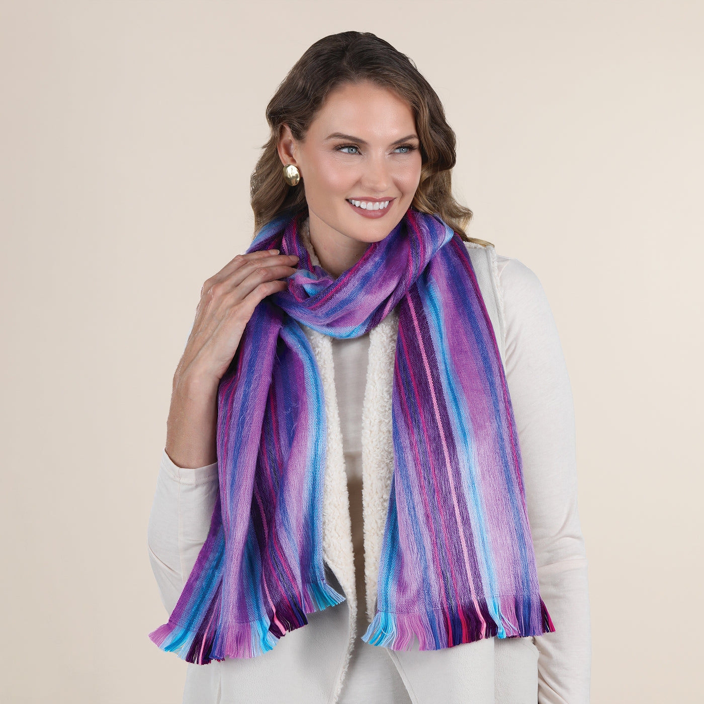 Amethyst & Aquamarine Striped Alpaca Scarf