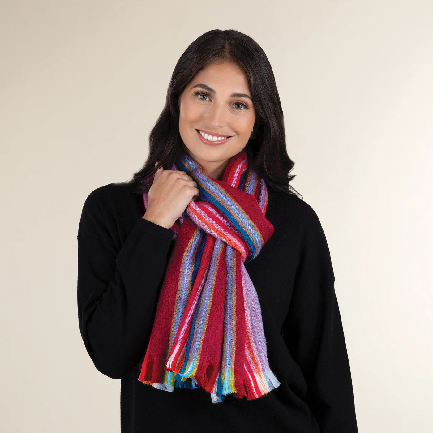 Amethyst & Pink Tourmaline Striped Alpaca Scarf