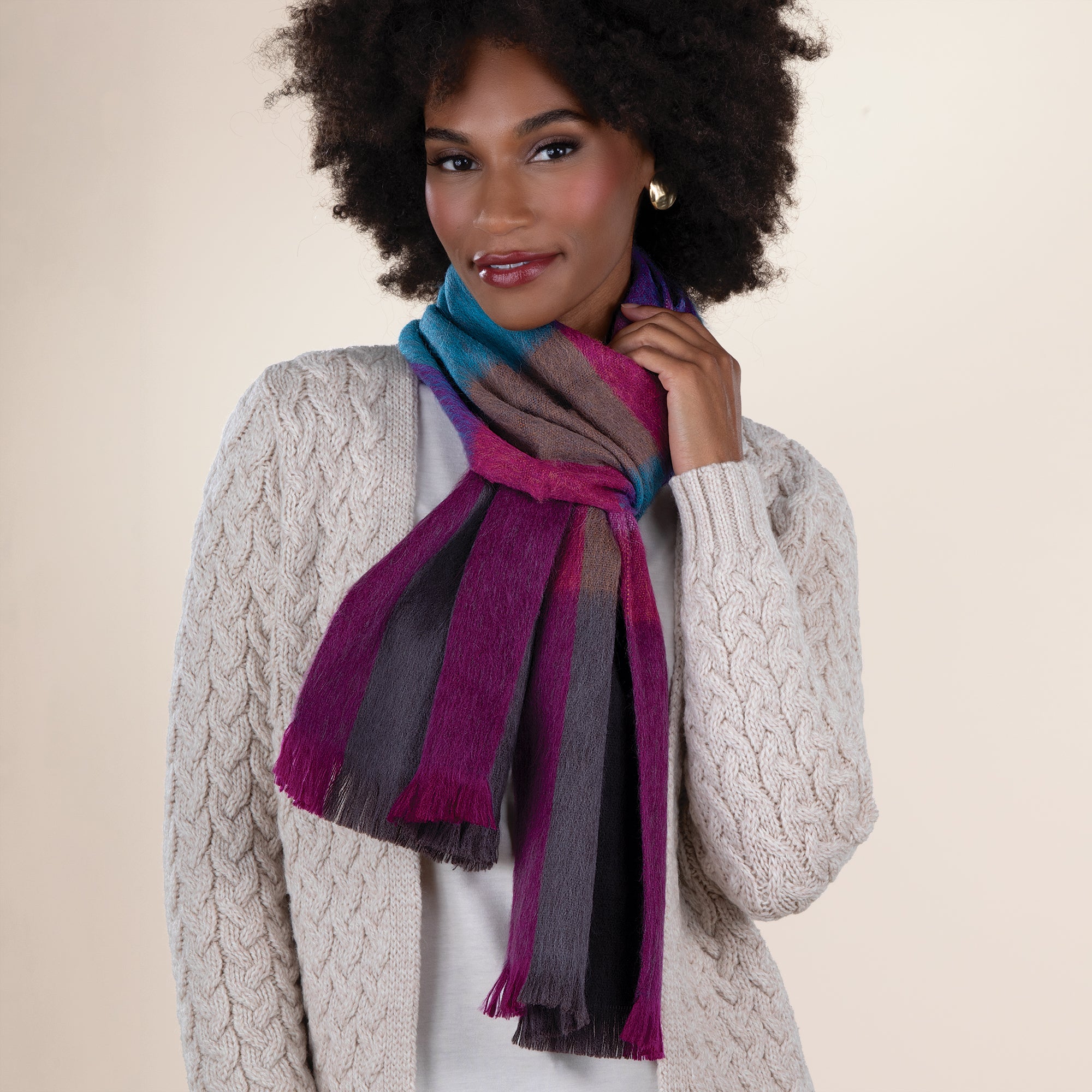 Cinnamon Mist Plaid Alpaca Scarf