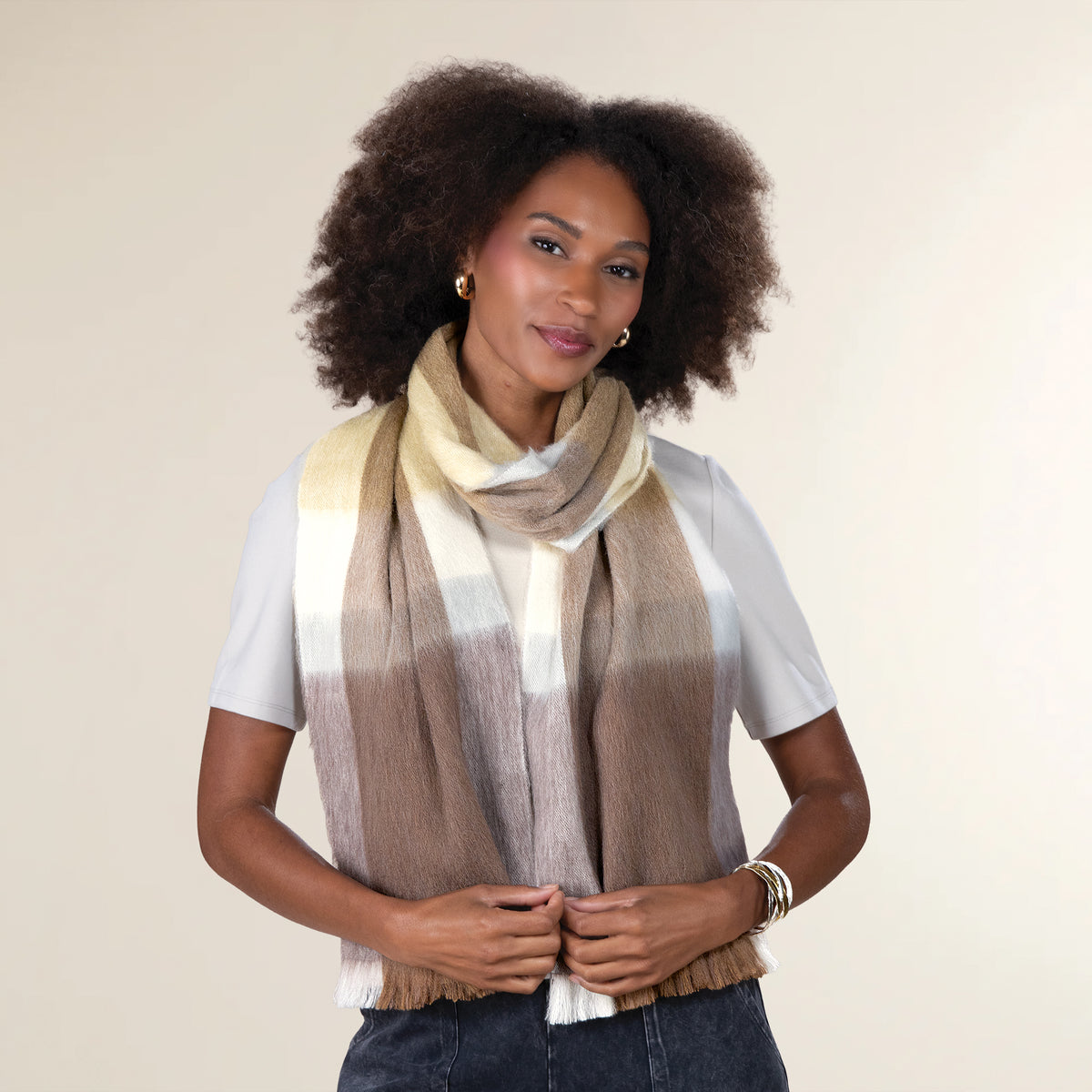 Slate & Sand Plaid Alpaca Scarf (Preorder)
