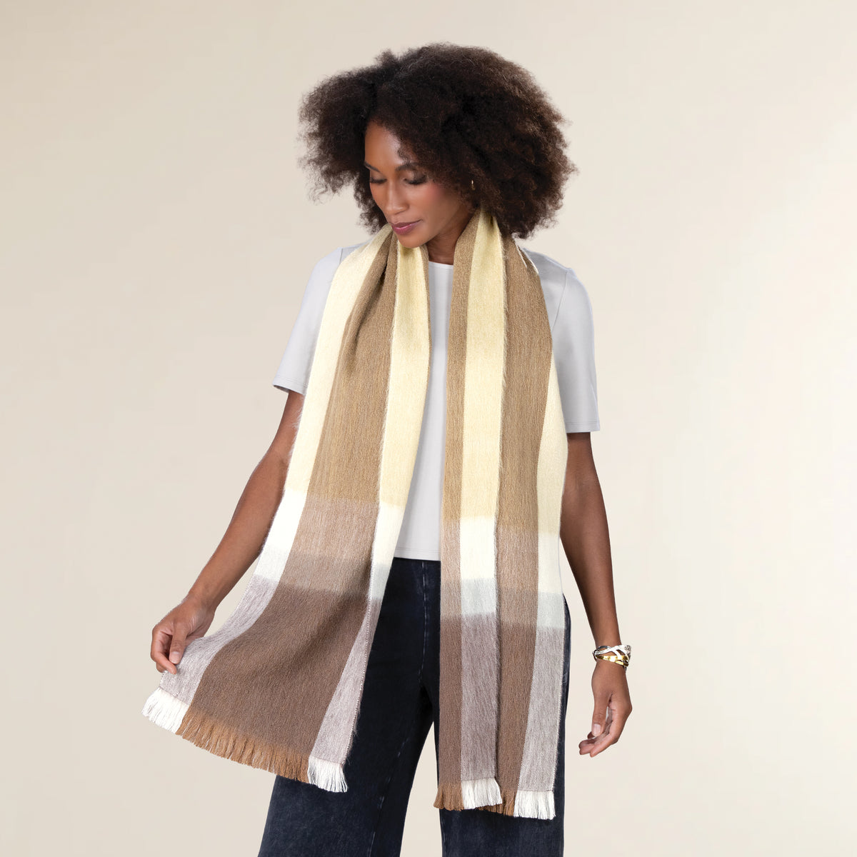Slate & Sand Plaid Alpaca Scarf (Preorder)