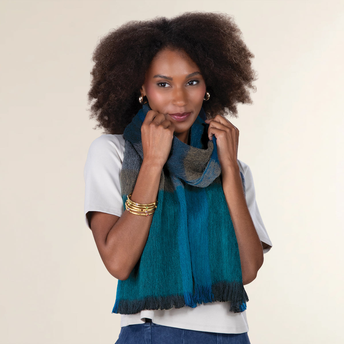 Mediterranean Plaid Alpaca Scarf