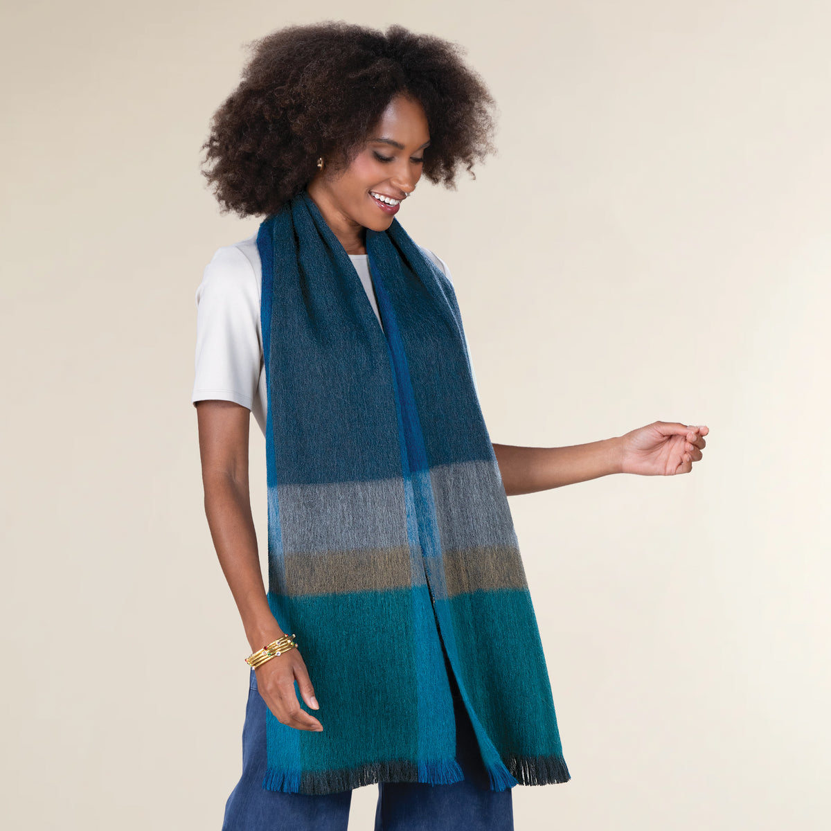Mediterranean Plaid Alpaca Scarf