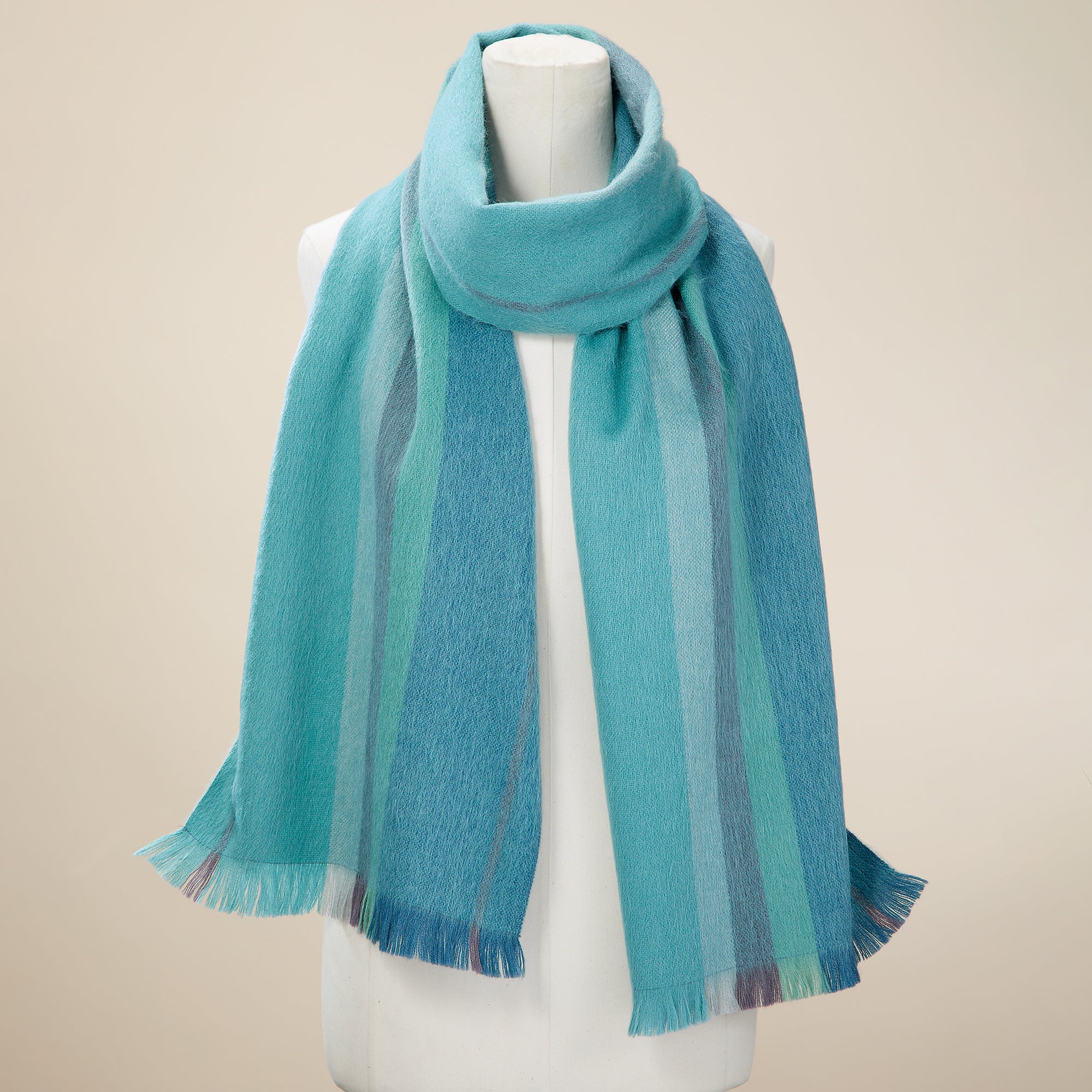 Teal Striped Alpaca Scarf