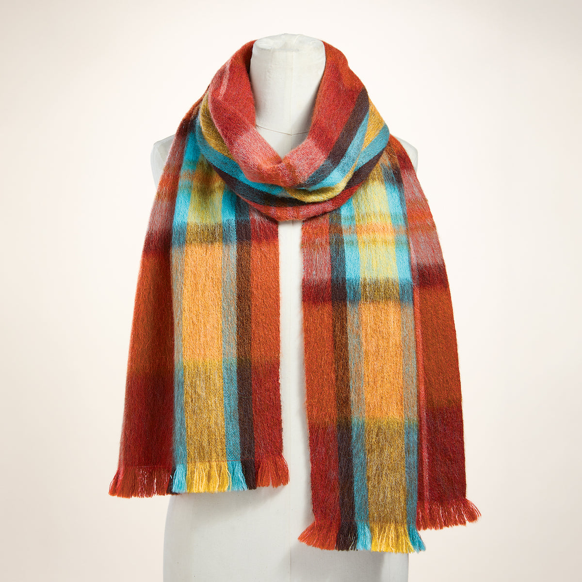 Teal & Copper Plaid Alpaca Scarf (Preorder)