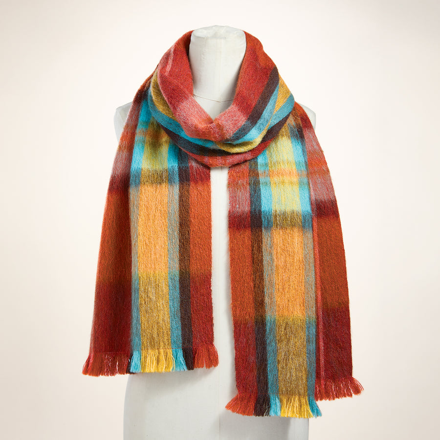 Teal & Copper Plaid Alpaca Scarf (Preorder)