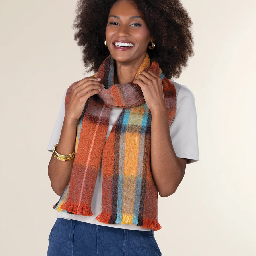 Teal & Copper Plaid Alpaca Scarf (Preorder)