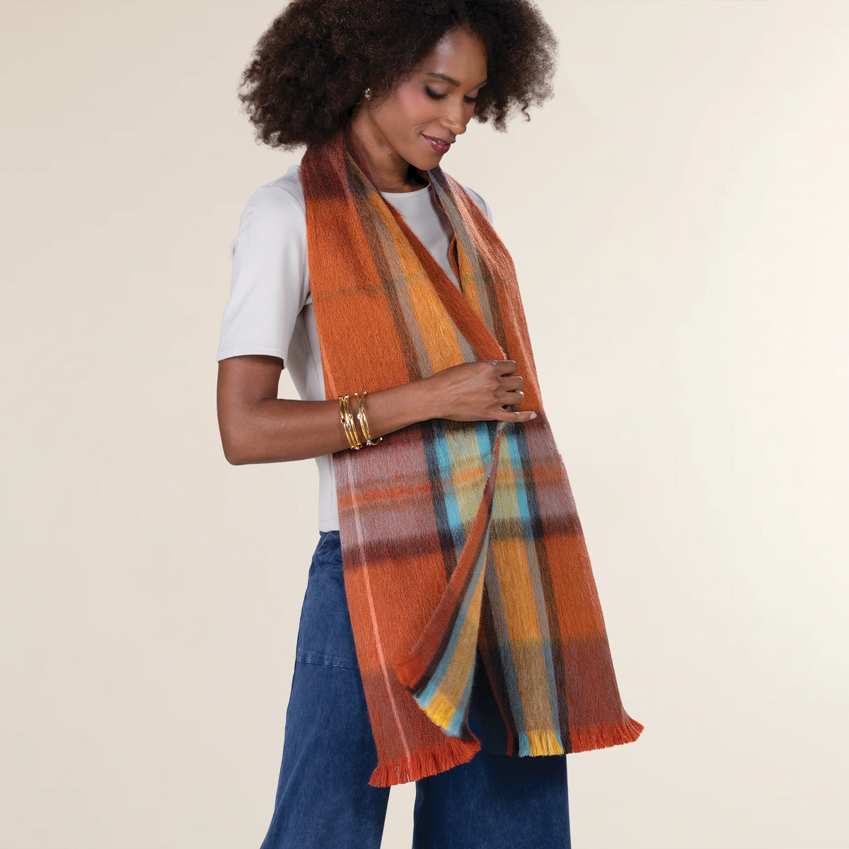 Teal & Copper Plaid Alpaca Scarf (Preorder)