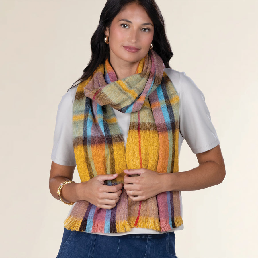 Mustard & Purple Plaid Alpaca Scarf (Preorder)