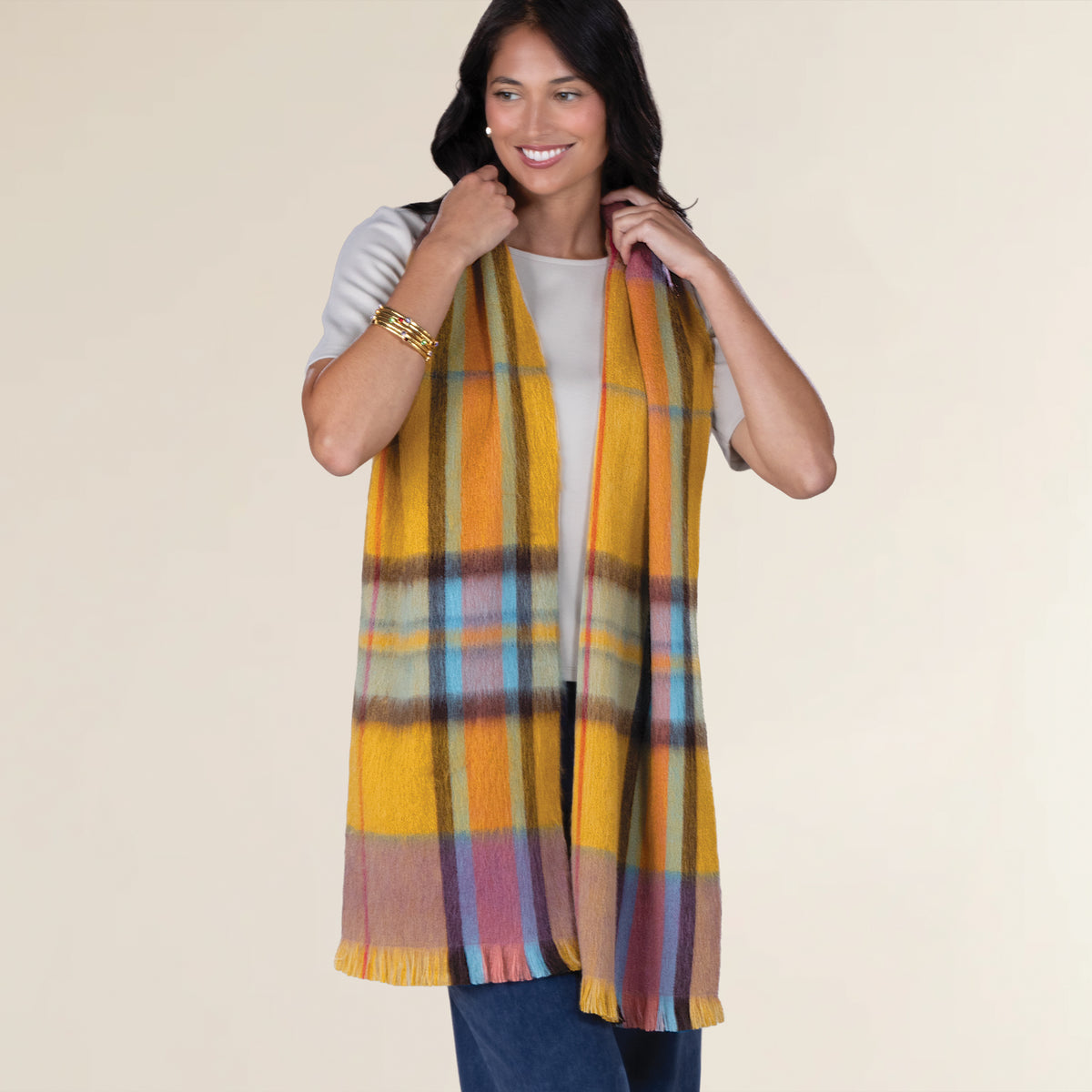 Mustard & Purple Plaid Alpaca Scarf (Preorder)