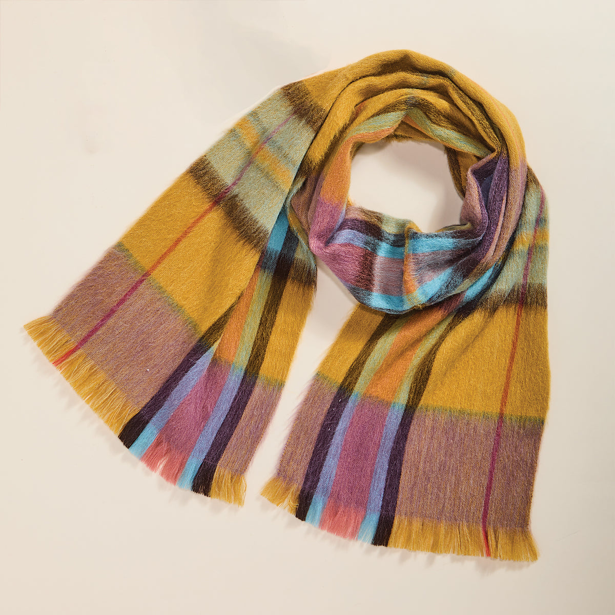 Mustard & Purple Plaid Alpaca Scarf (Preorder)