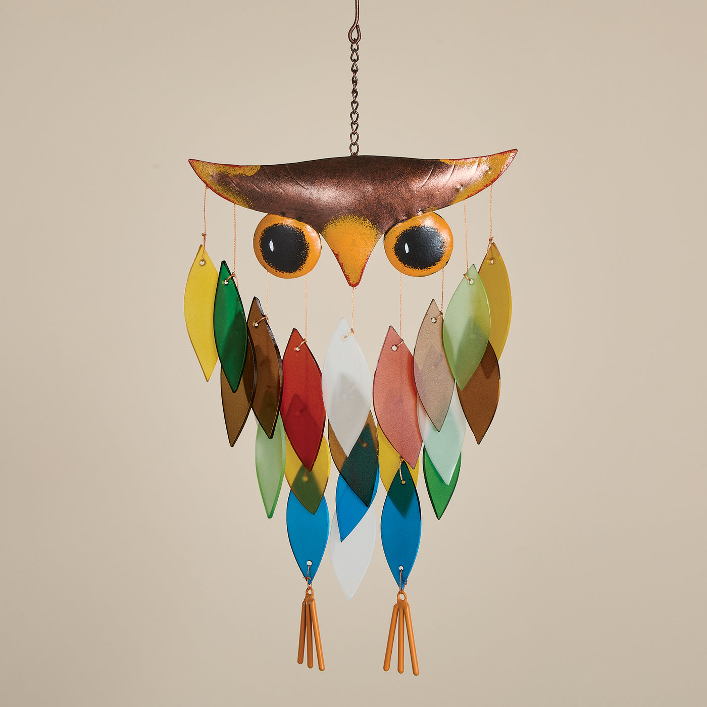 Hand-Cut Glass Grumpy Owl Wind Chime