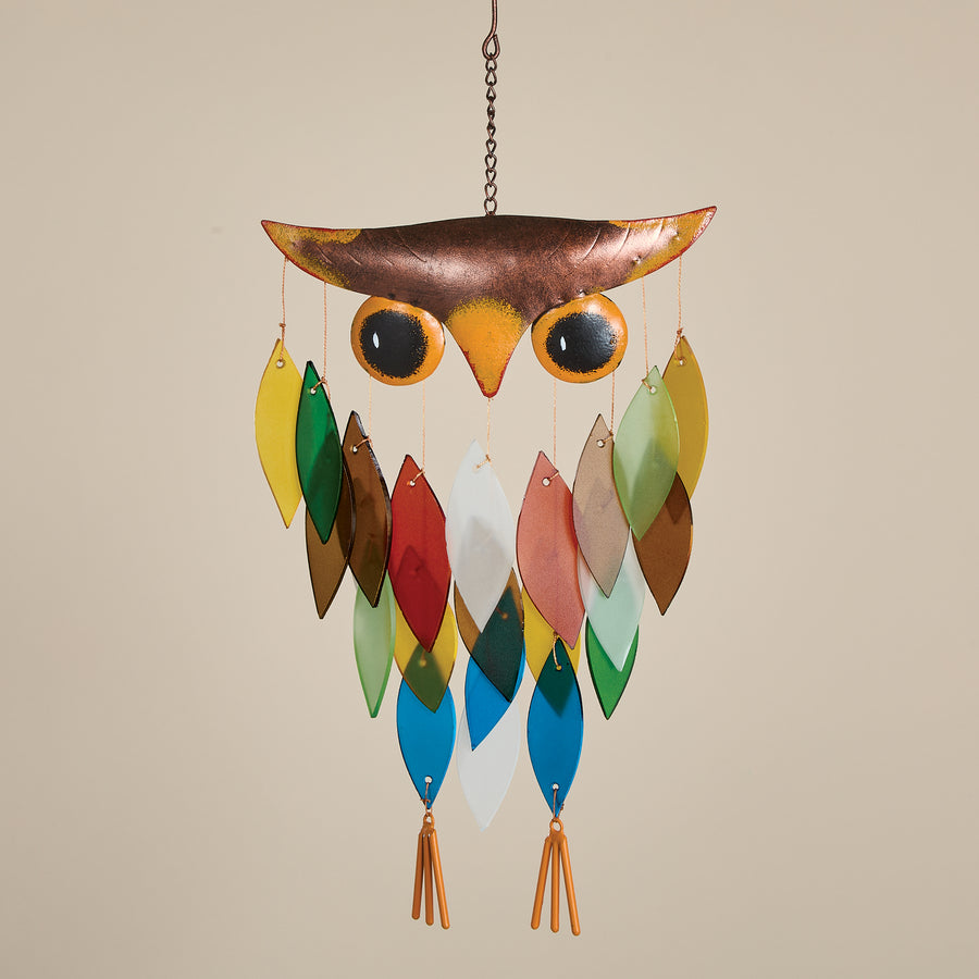 Hand-Cut Glass Grumpy Owl Wind Chime