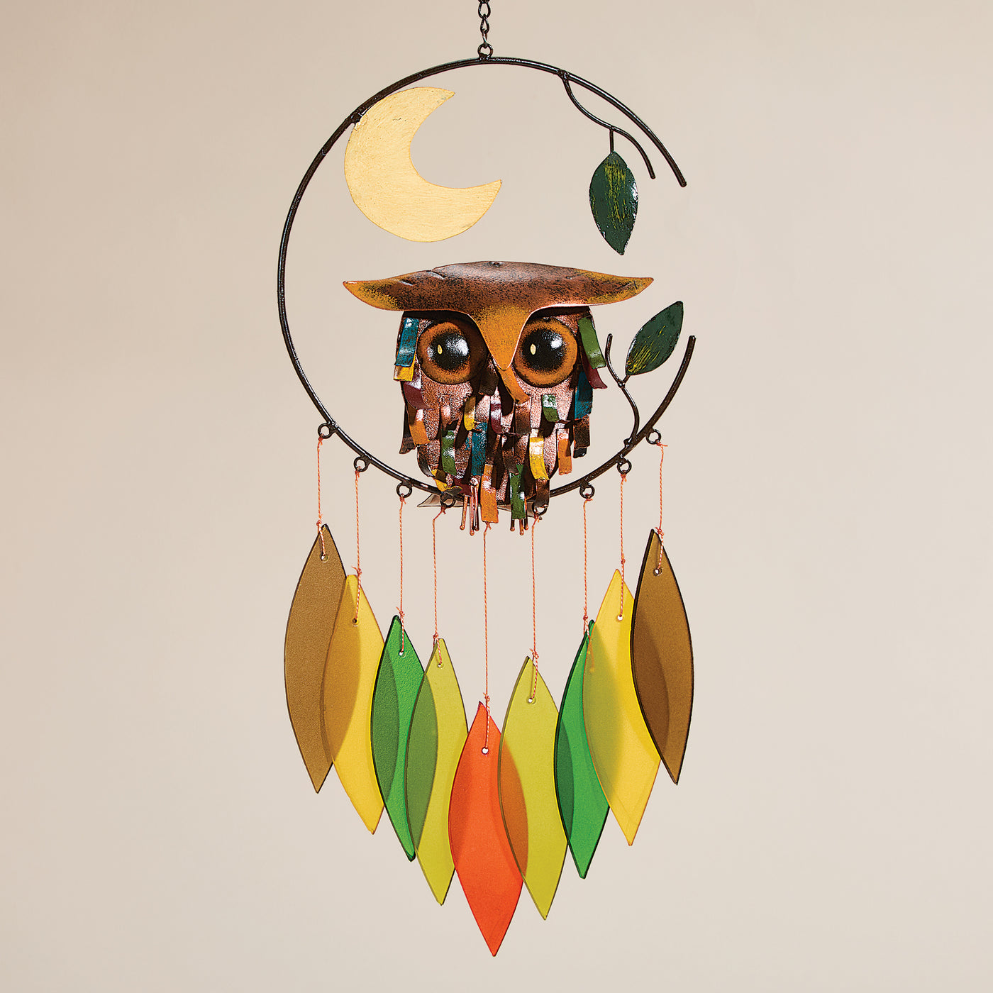 Colorful Metal & Glass Owl Wind Chime (Preorder)