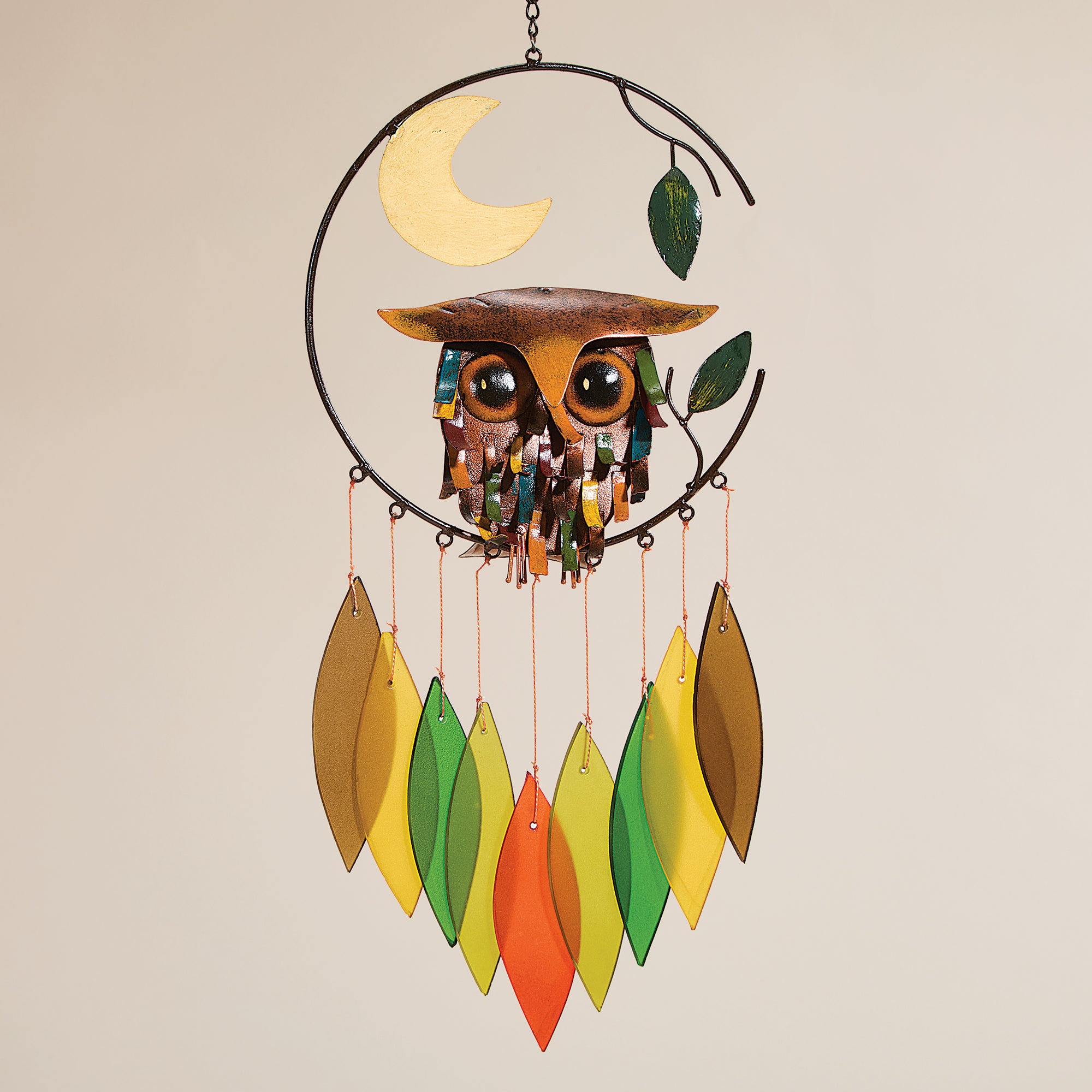 Colorful Metal & Glass Owl Wind Chime (Preorder)