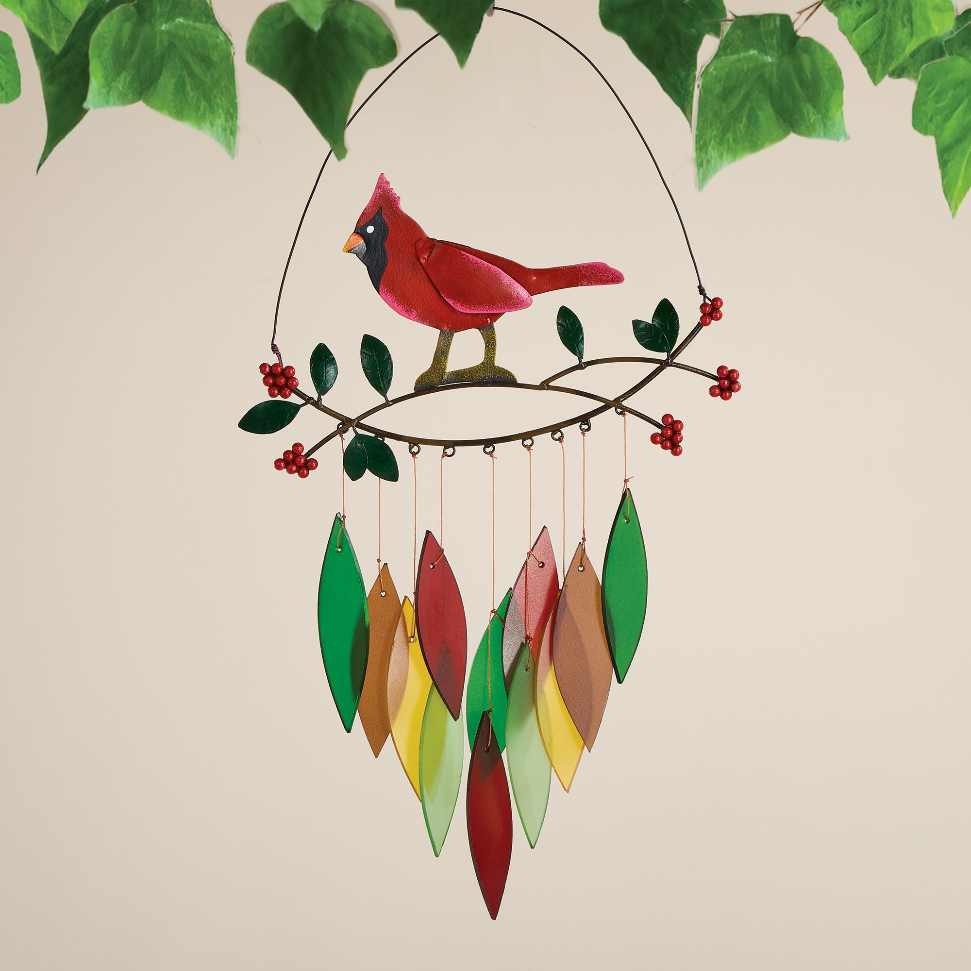 Hand-Cut Glass Cardinal Wind Chime