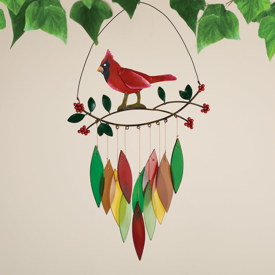 Hand-Cut Glass Cardinal Wind Chime