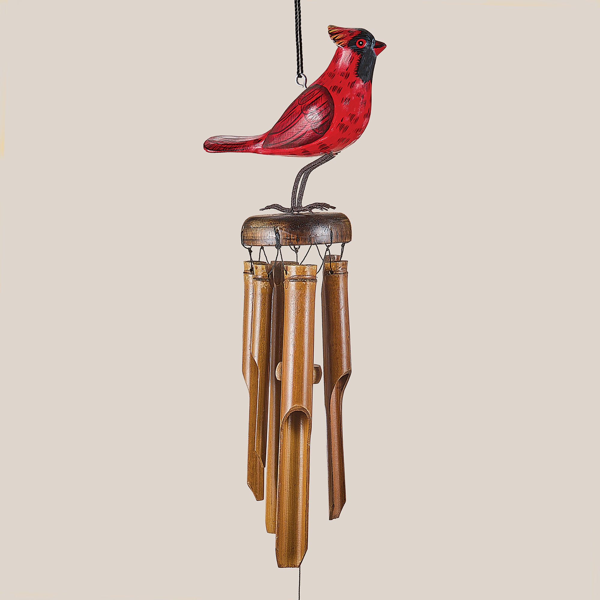 Hand-Carved Cardinal Bamboo Wind Chime