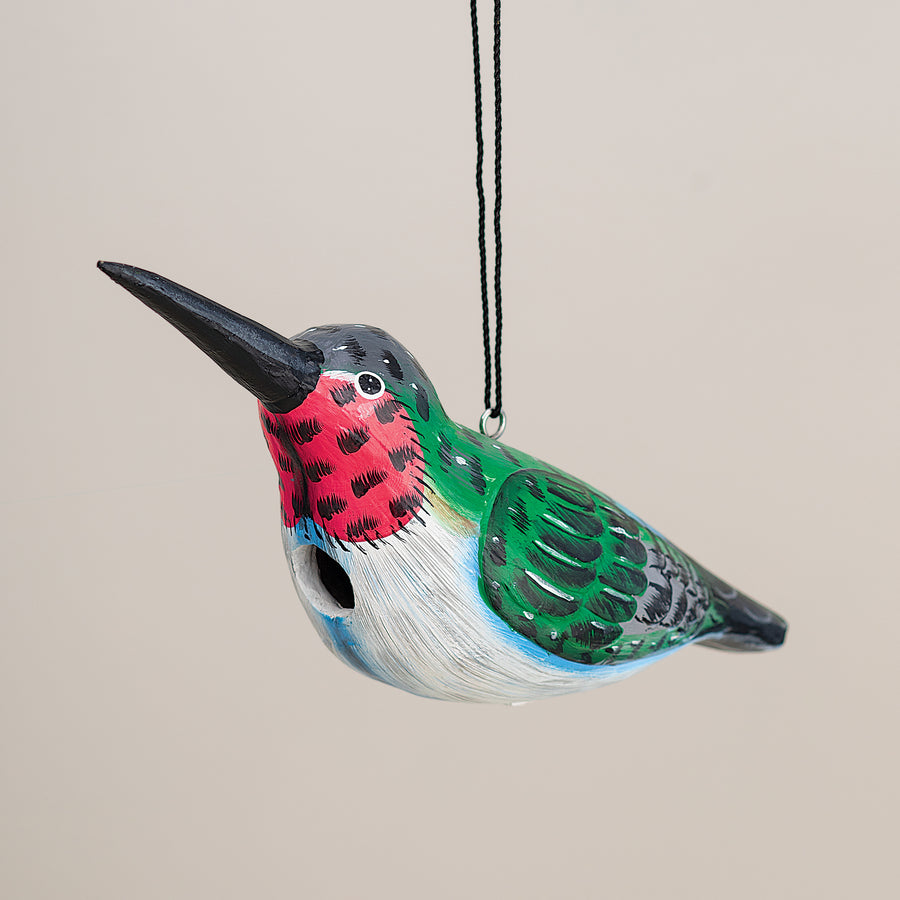 Hand-Carved Hummingbird Shaped Birdhouse