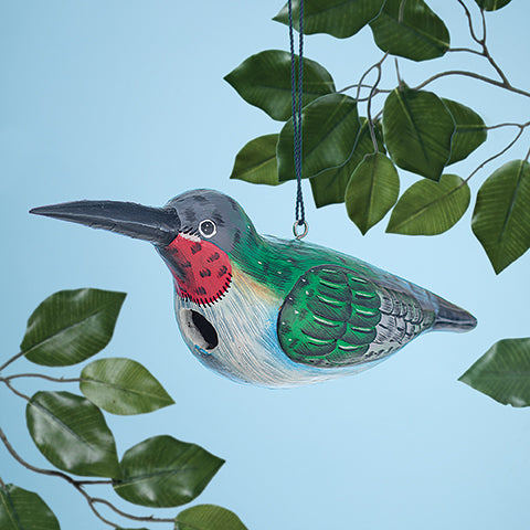 Hand-Carved Hummingbird Shaped Birdhouse