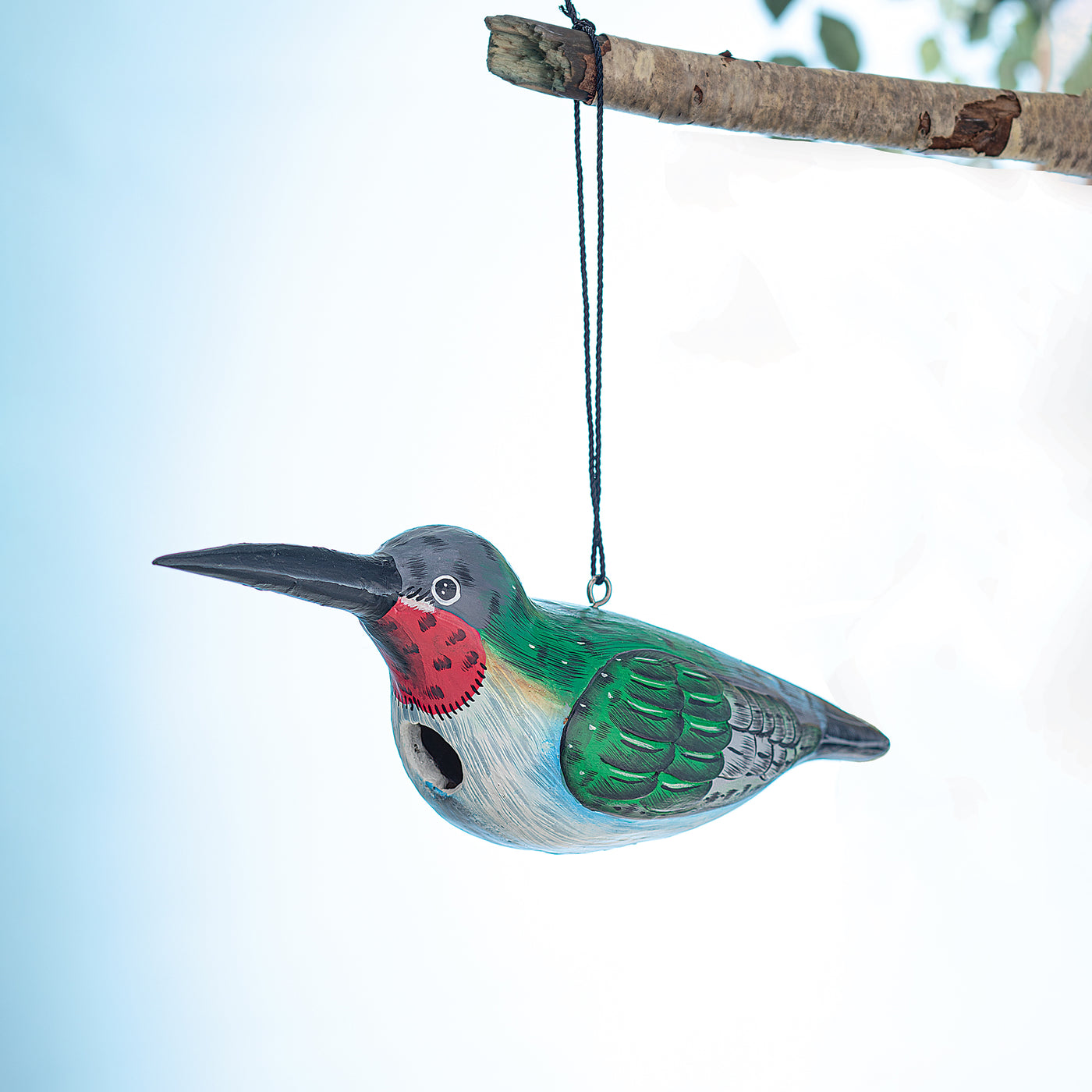Hand-Carved Hummingbird Shaped Birdhouse