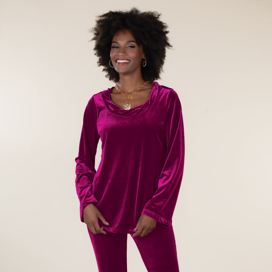 Plum Velvet Twisted Neck Pullover Top