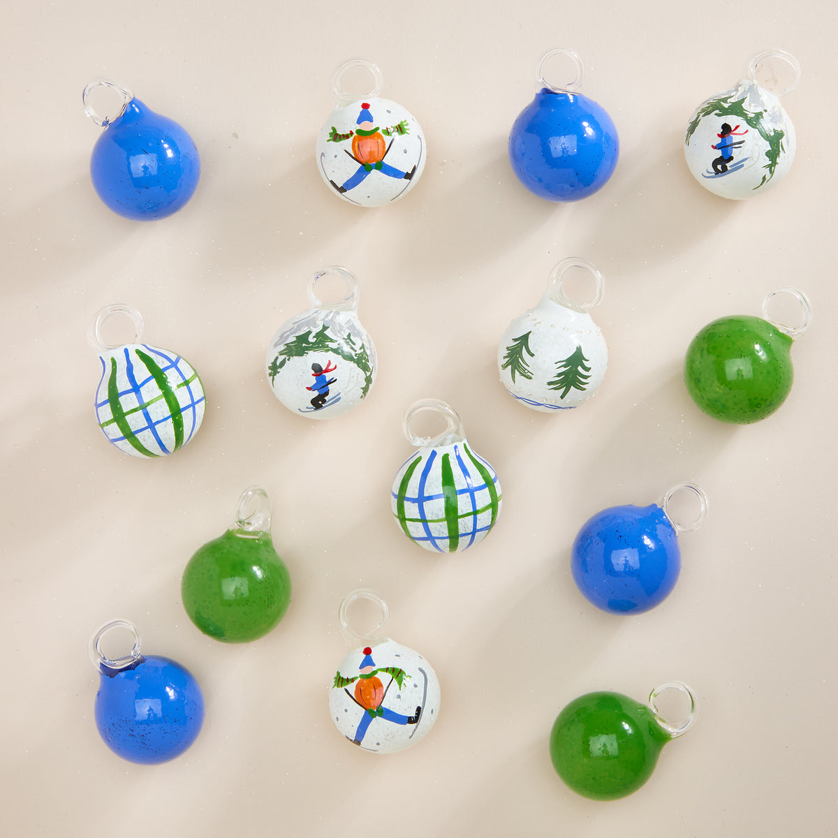 Hand-Blown Venetian Glass Stagione Sciistica Ornaments, Set of 14 (Preorder)