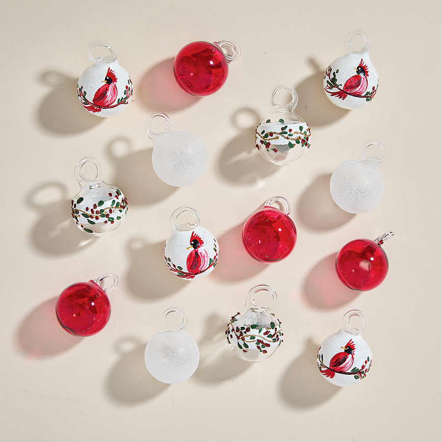 Hand-Blown Venetian Glass Cardinali Cremisi Ornaments, Set of 14 (Preorder)