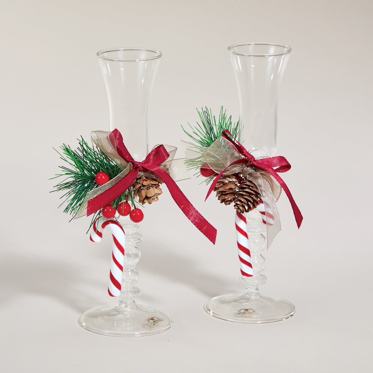 Venetian Glass Decorated Candy Cane Candleholders, Set of 2 (Preorder)