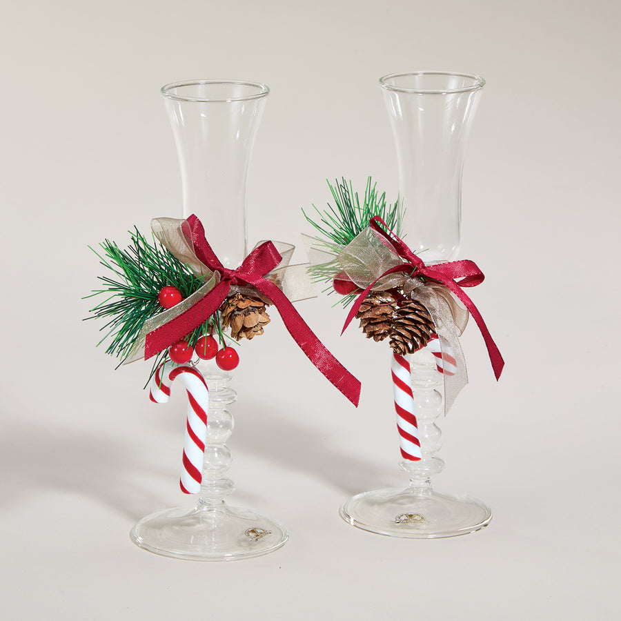 Venetian Glass Decorated Candy Cane Candleholders, Set of 2 (Preorder)