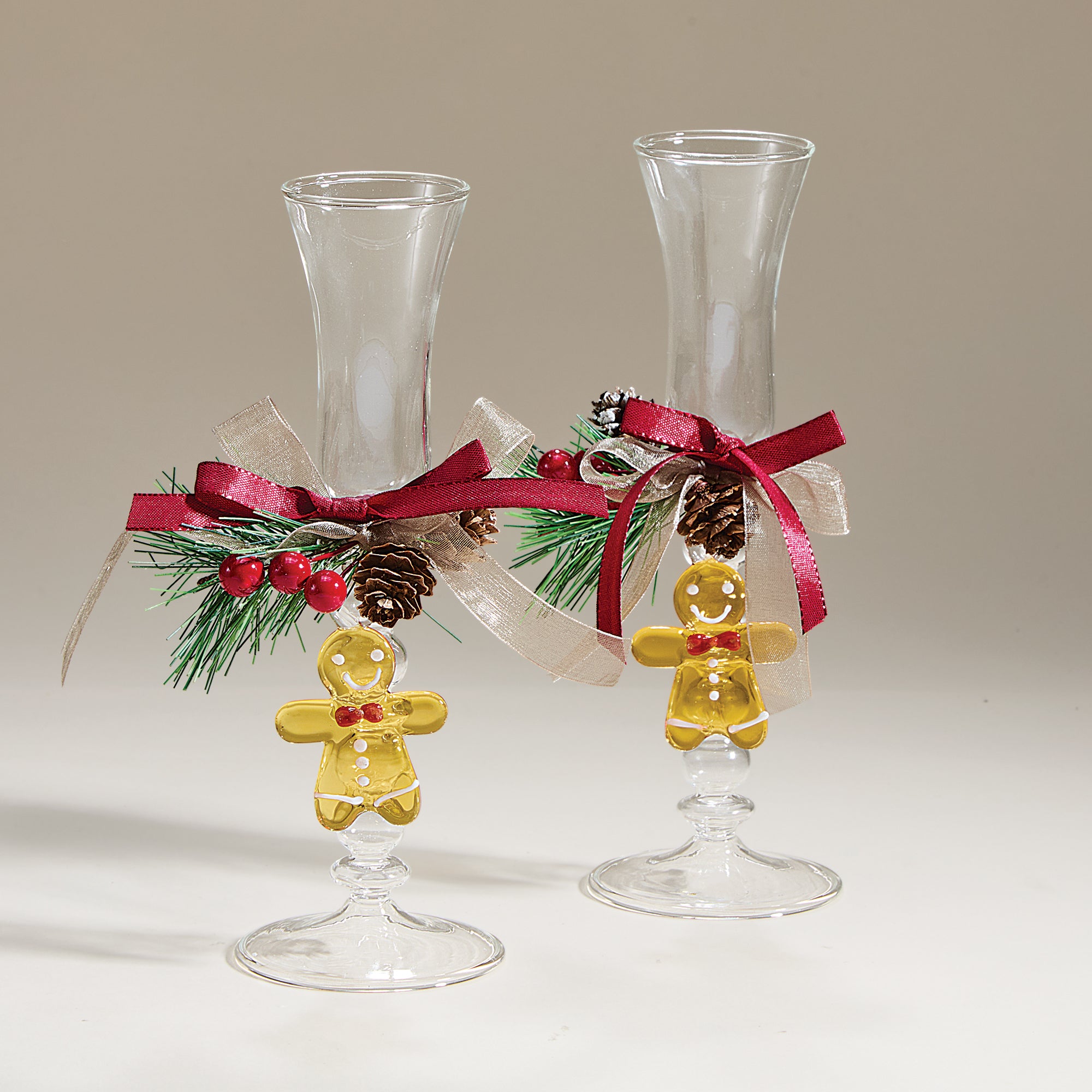 Venetian Glass Decorated Gingerbread Candleholders, Set of 2 (Preorder)
