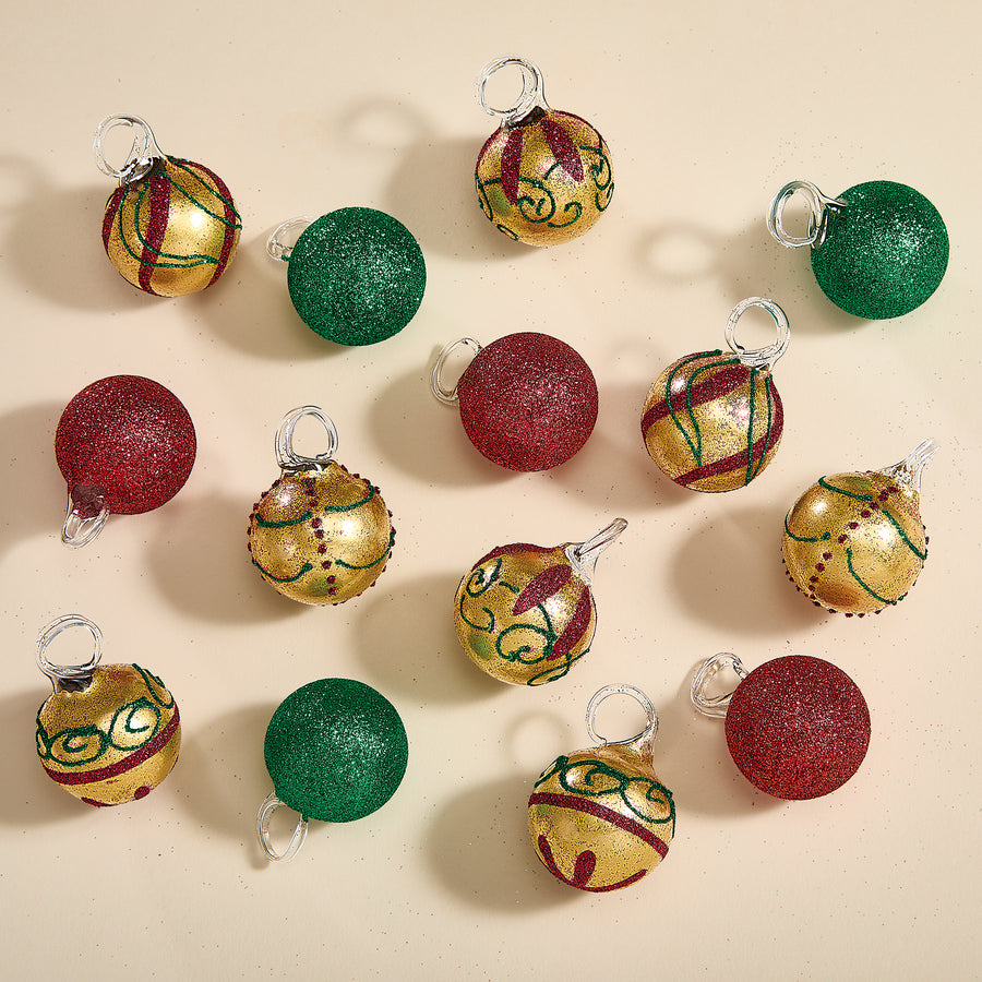 Hand-Blown Venetian Glass Colori Del Natale Ornaments Set of 14