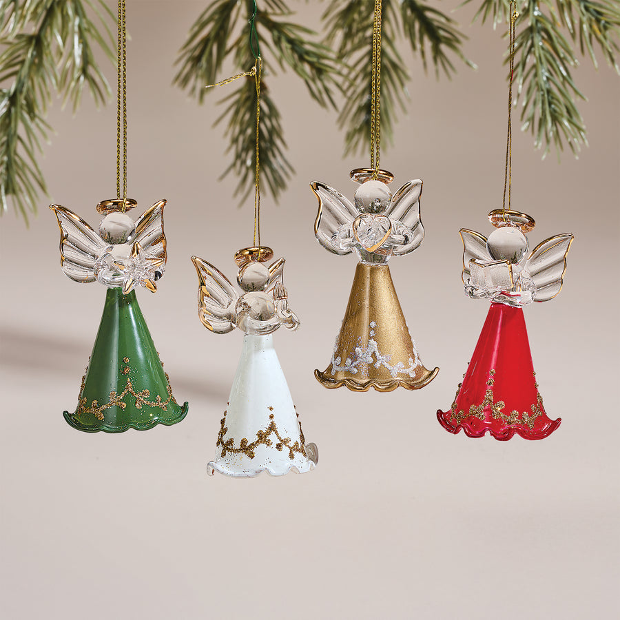 Hand-Blown Venetian Glass Multicolored Angel Ornaments Set of 4