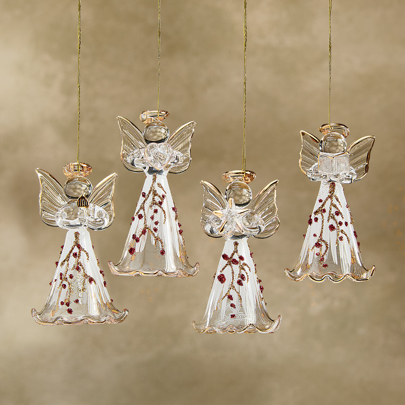 Hand-Blown Venetian Glass Berry Angel Ornaments, Set of 4 (Preorder)