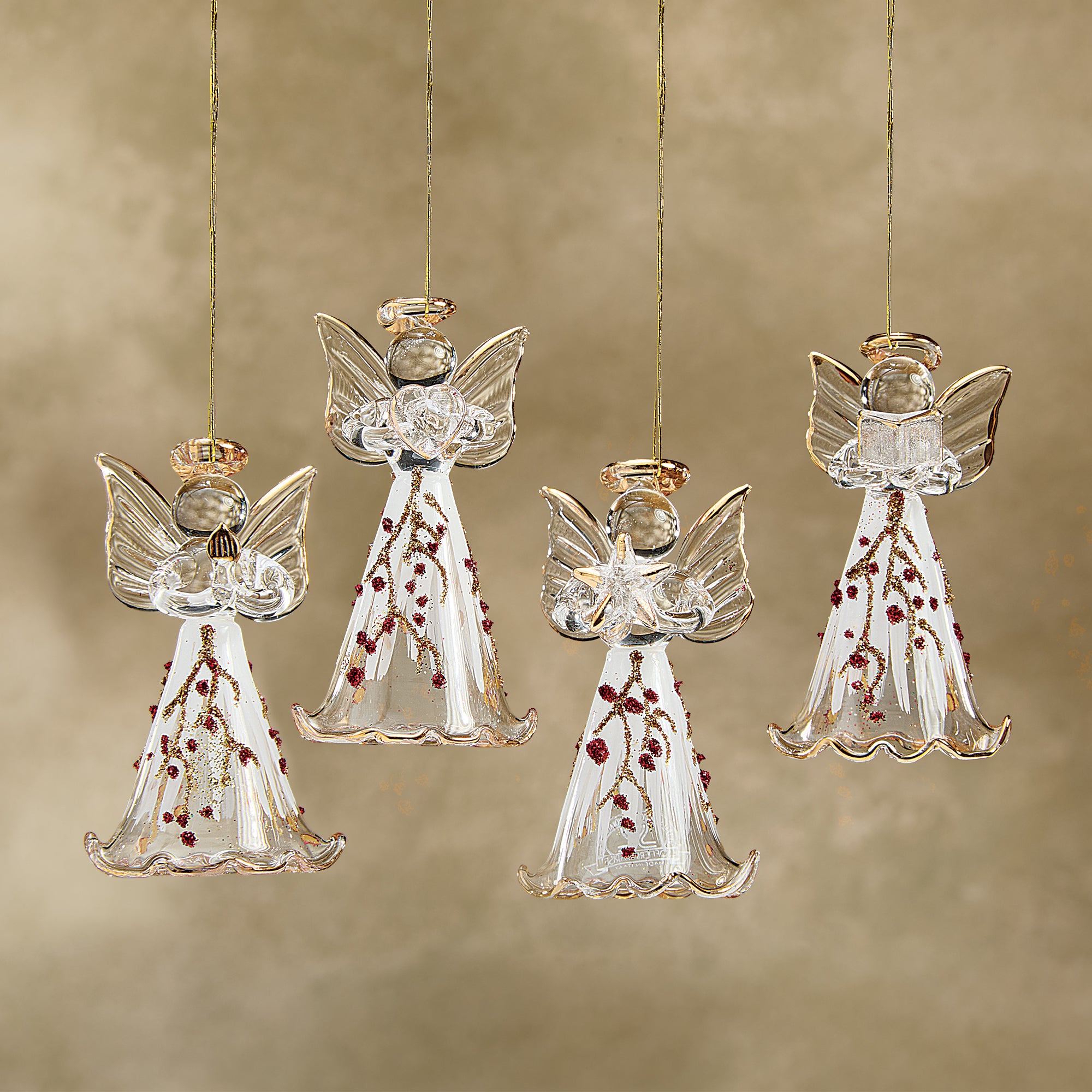 Hand-Blown Venetian Glass Berry Angel Ornaments, Set of 4 (Preorder)