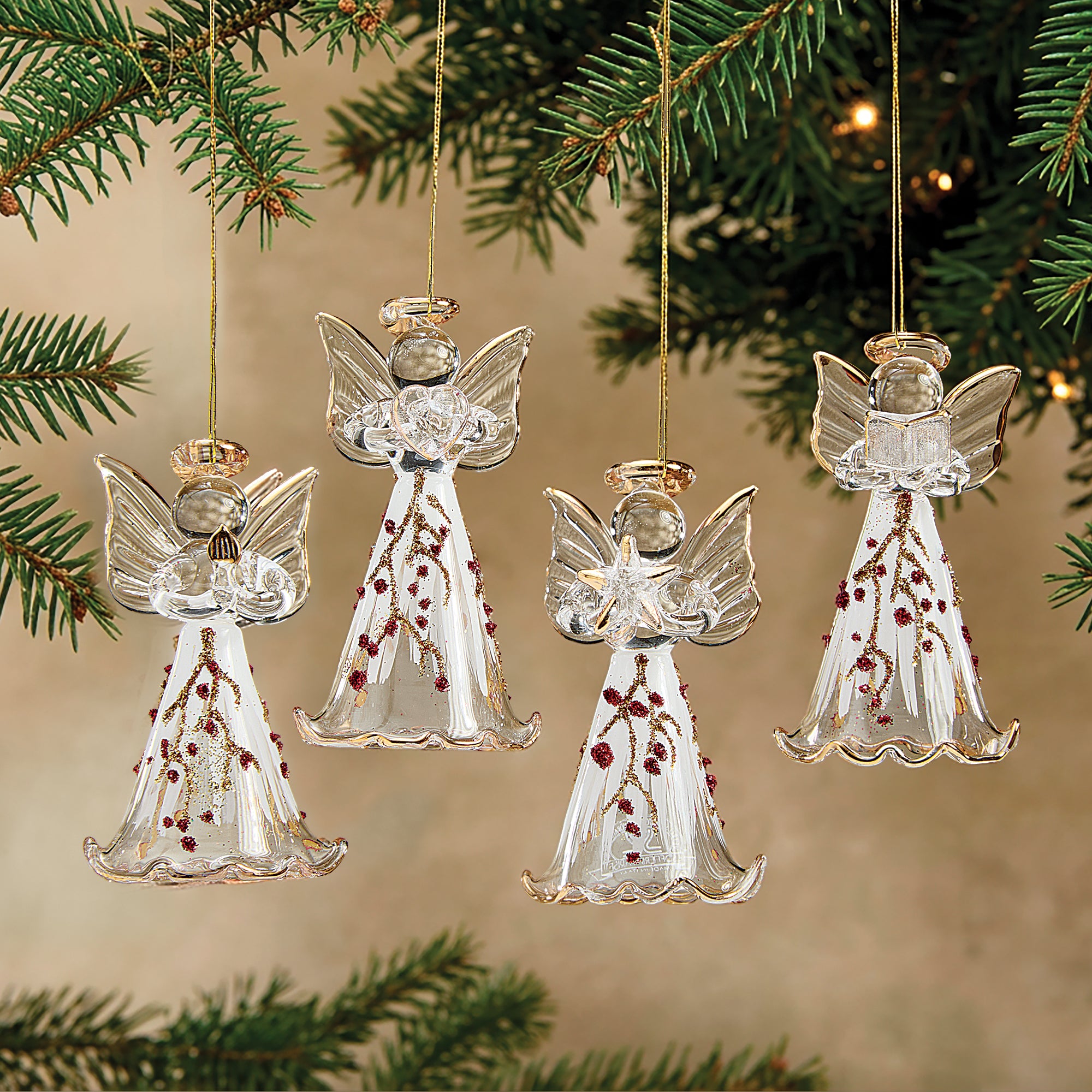 Hand-Blown Venetian Glass Berry Angel Ornaments, Set of 4 (Preorder)