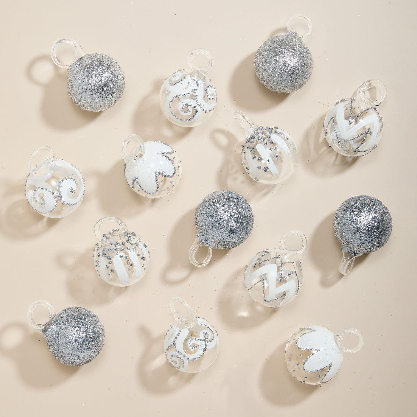 Hand-Blown Venetian Glass Bianco Natale Ornaments Set Of 14