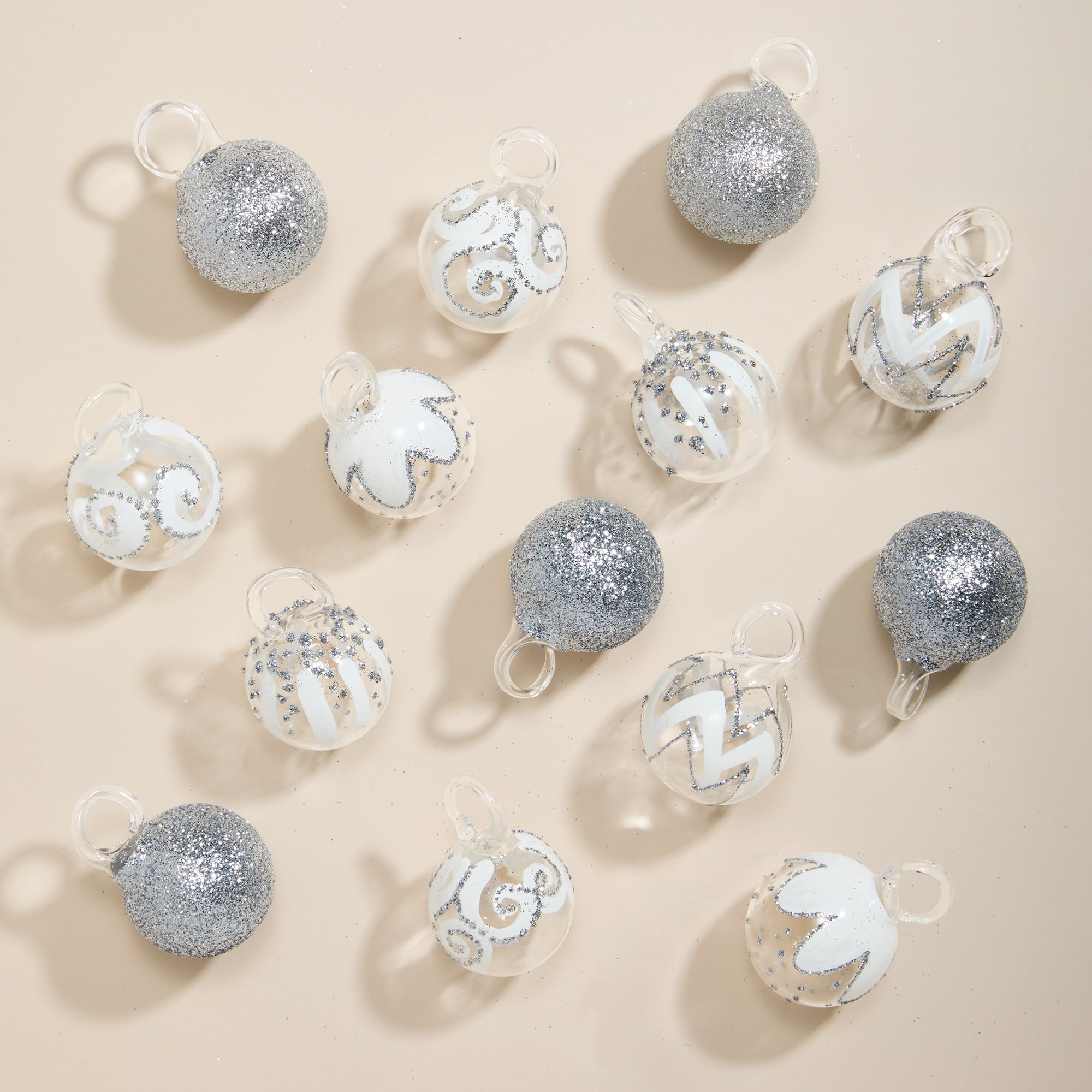 Hand-Blown Venetian Glass Bianco Natale Ornaments Set Of 14