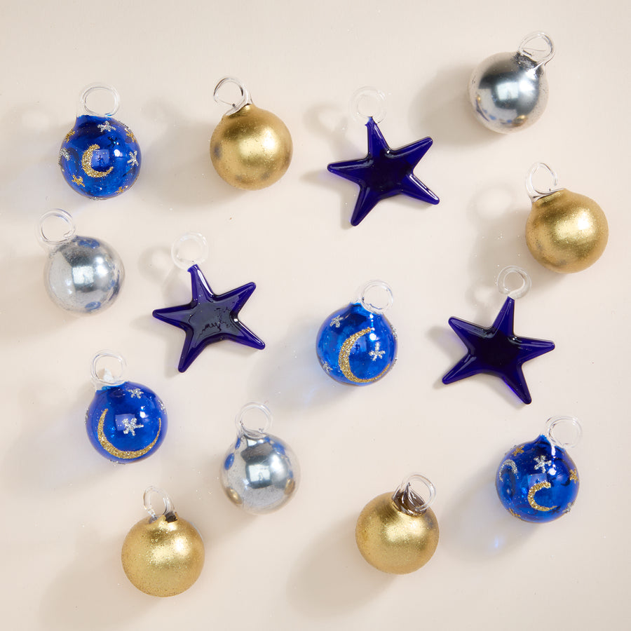 Hand-Blown Venetian Glass Stelle e Lune Ornaments, Set of 14