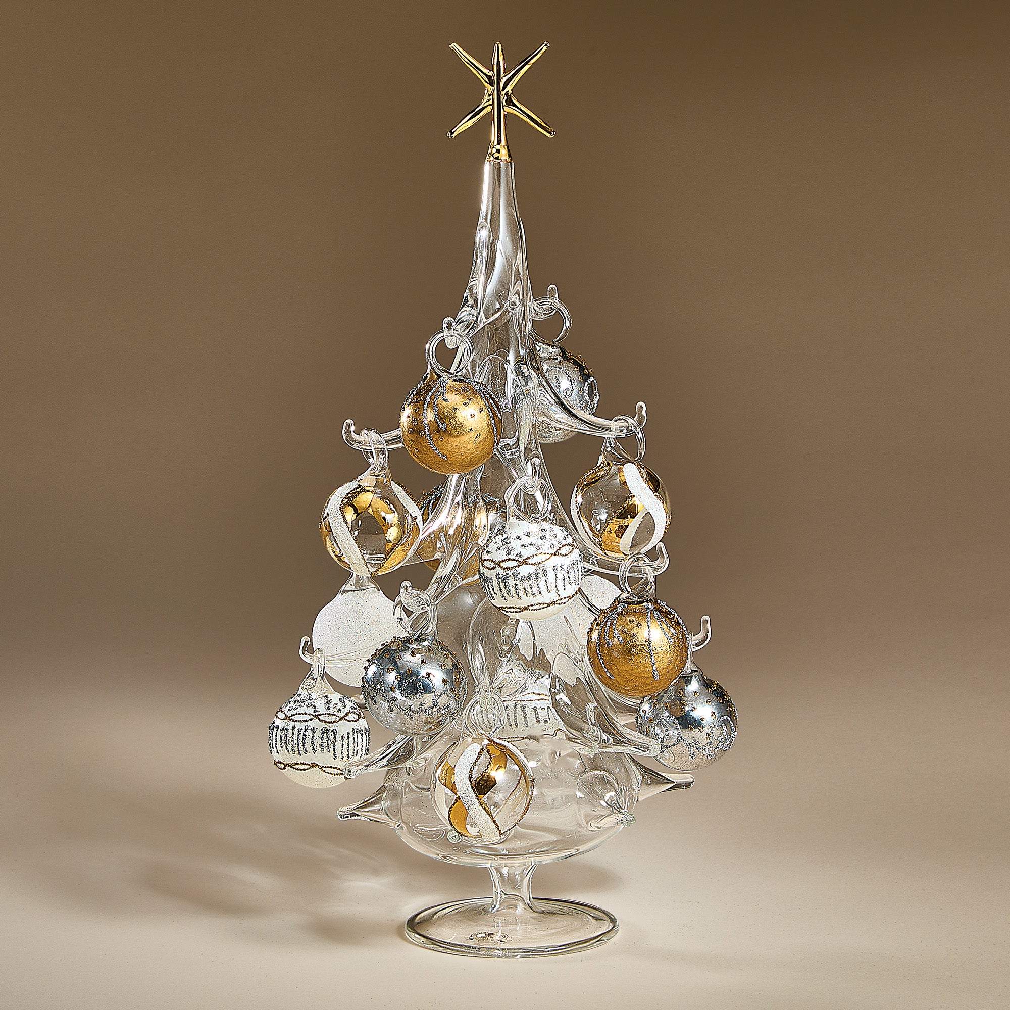 Hand-Blown Venetian Glass Argento e Oro Christmas Tree