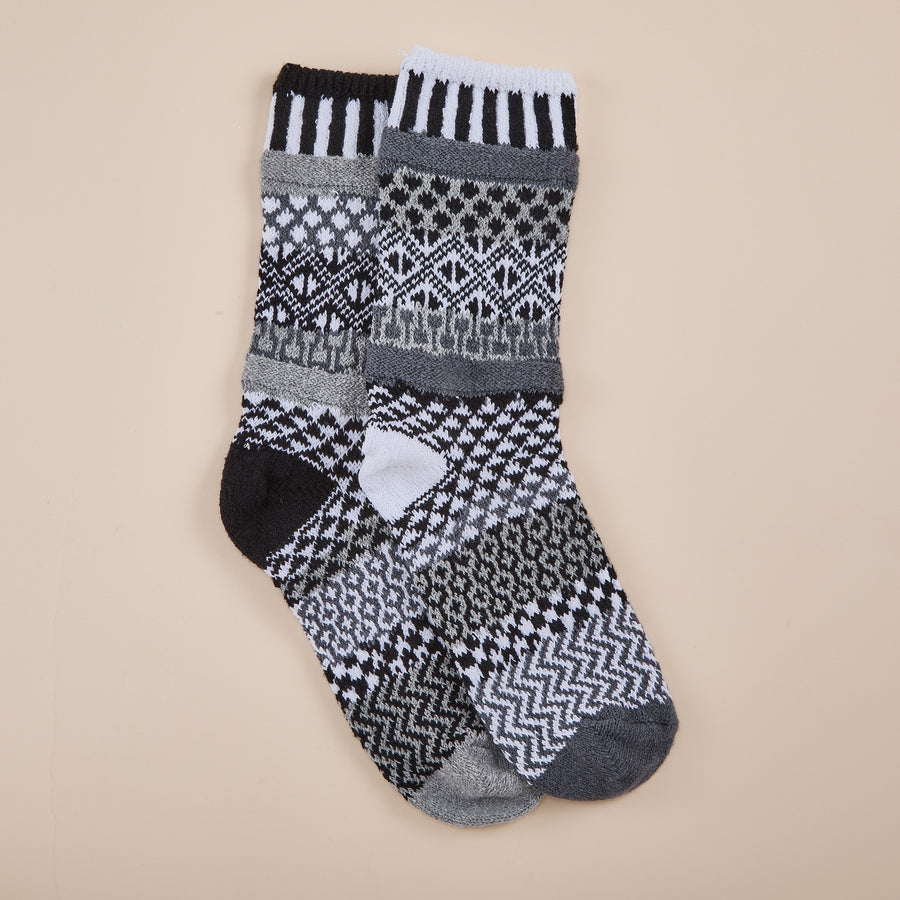 Hand-Knit Midnight Snow Mismatched Socks