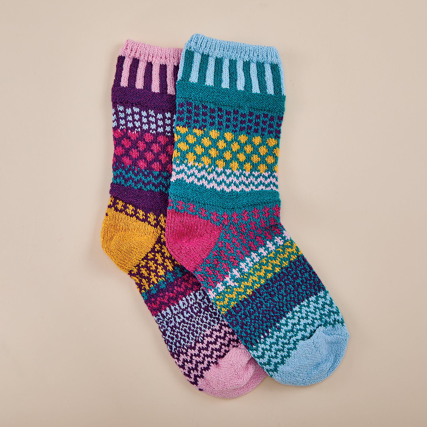 Hand-Knit Candy Colored Mismatched Socks