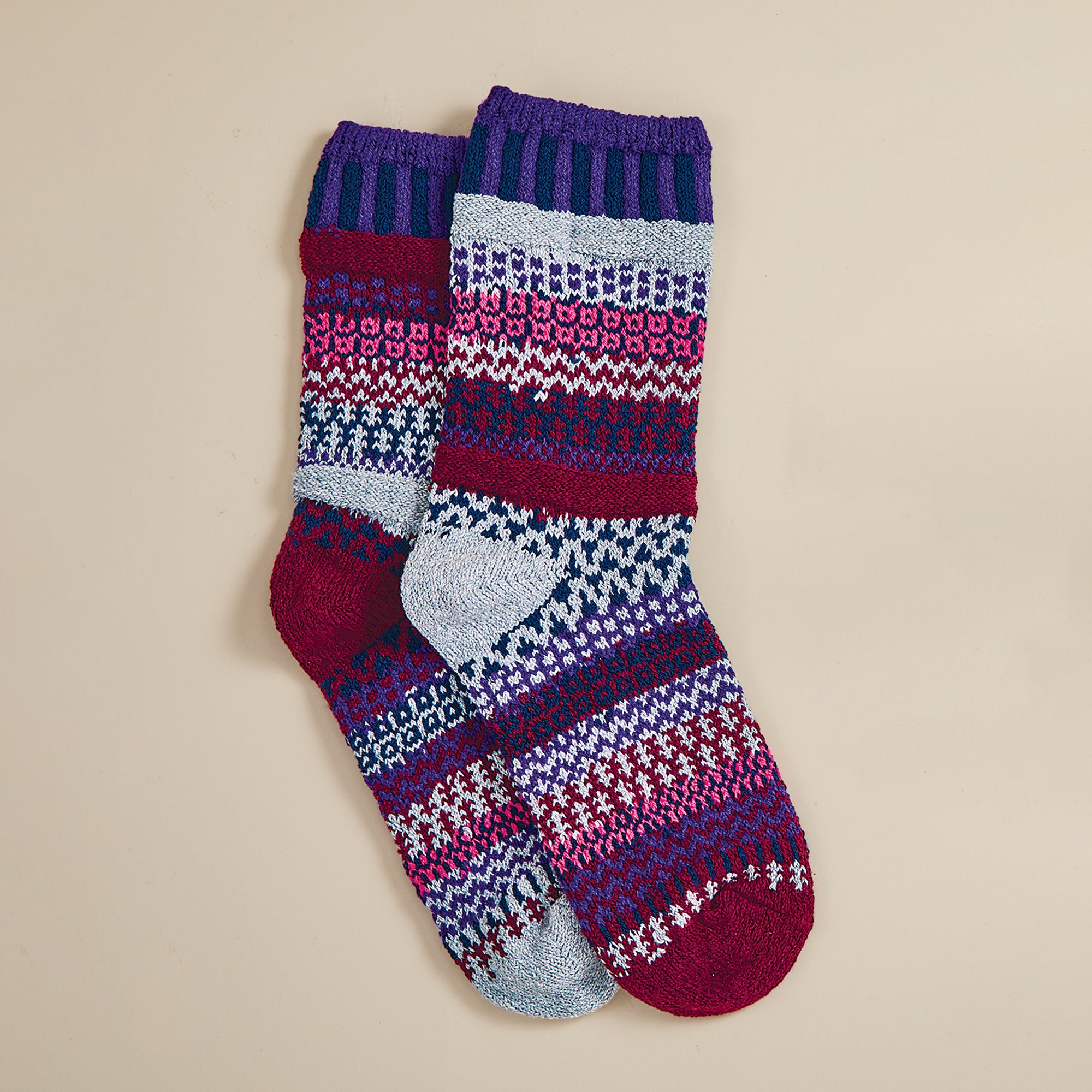 Hand-Knit Cranberry Plum Mismatched Socks
