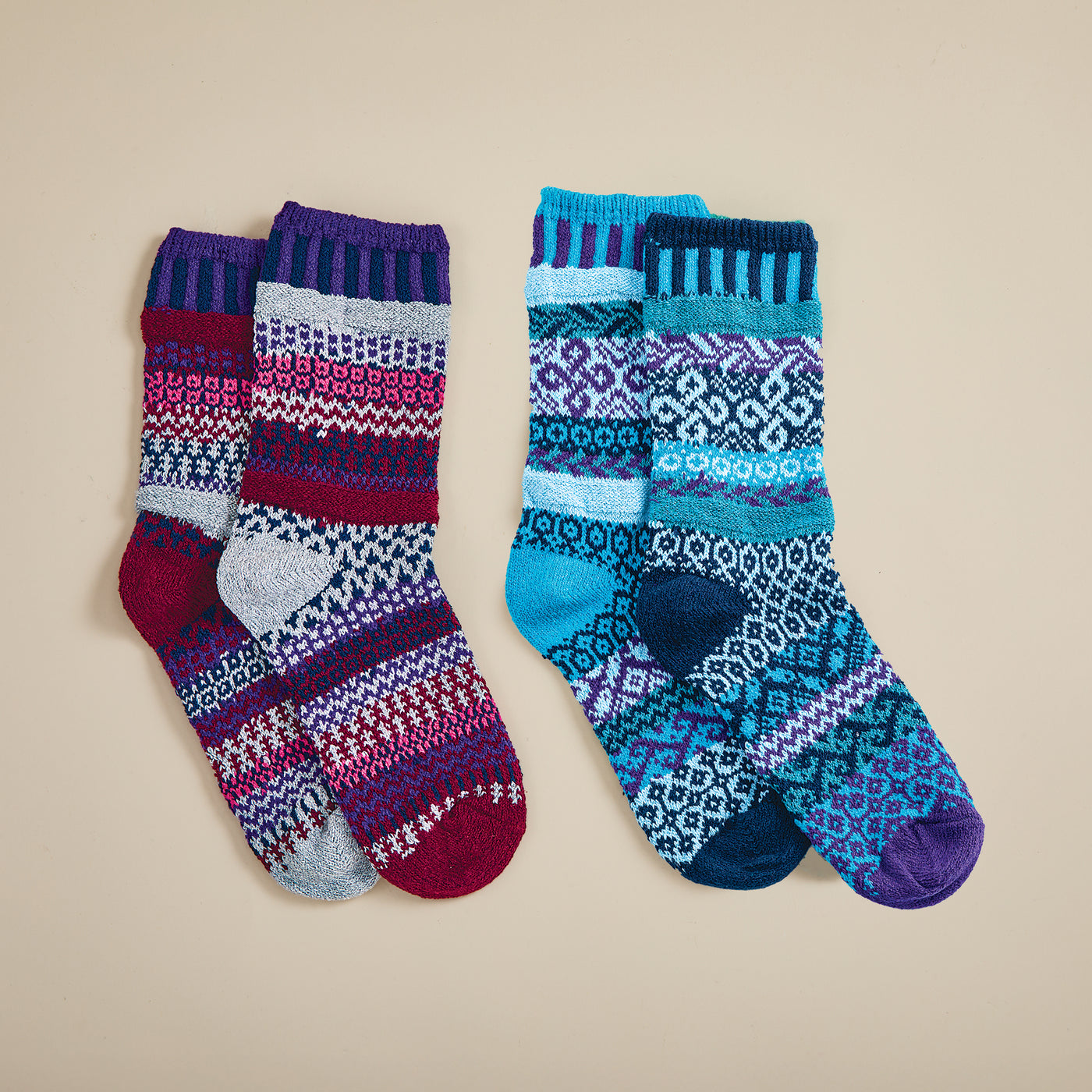 Hand-Knit Cranberry Plum Mismatched Socks