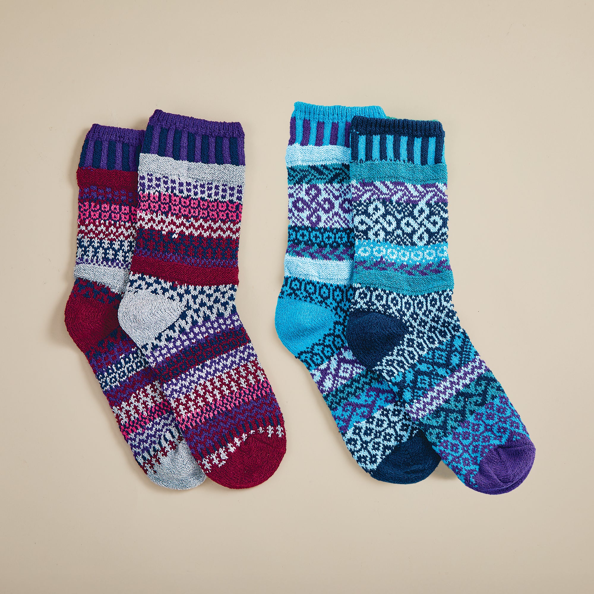 Hand-Knit Cranberry Plum Mismatched Socks