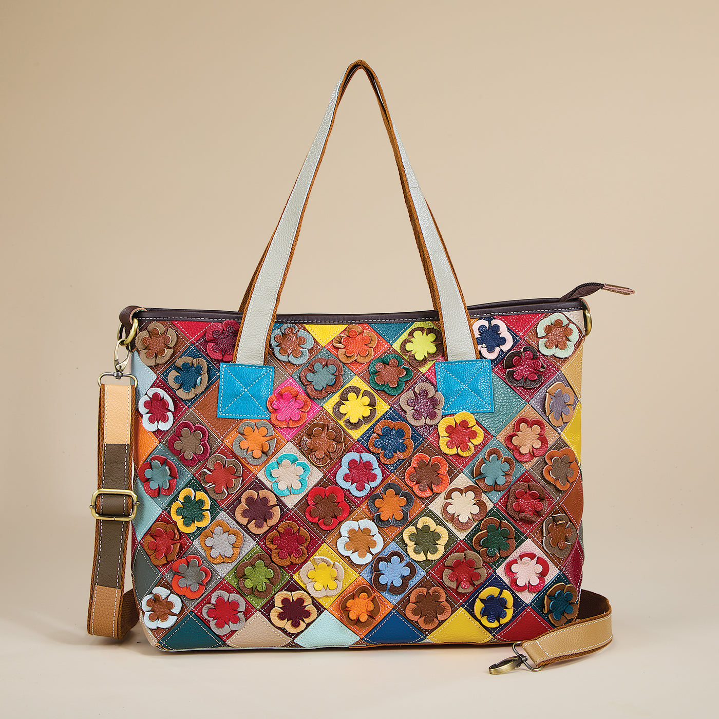 Brilliant Blooms Leather Tote