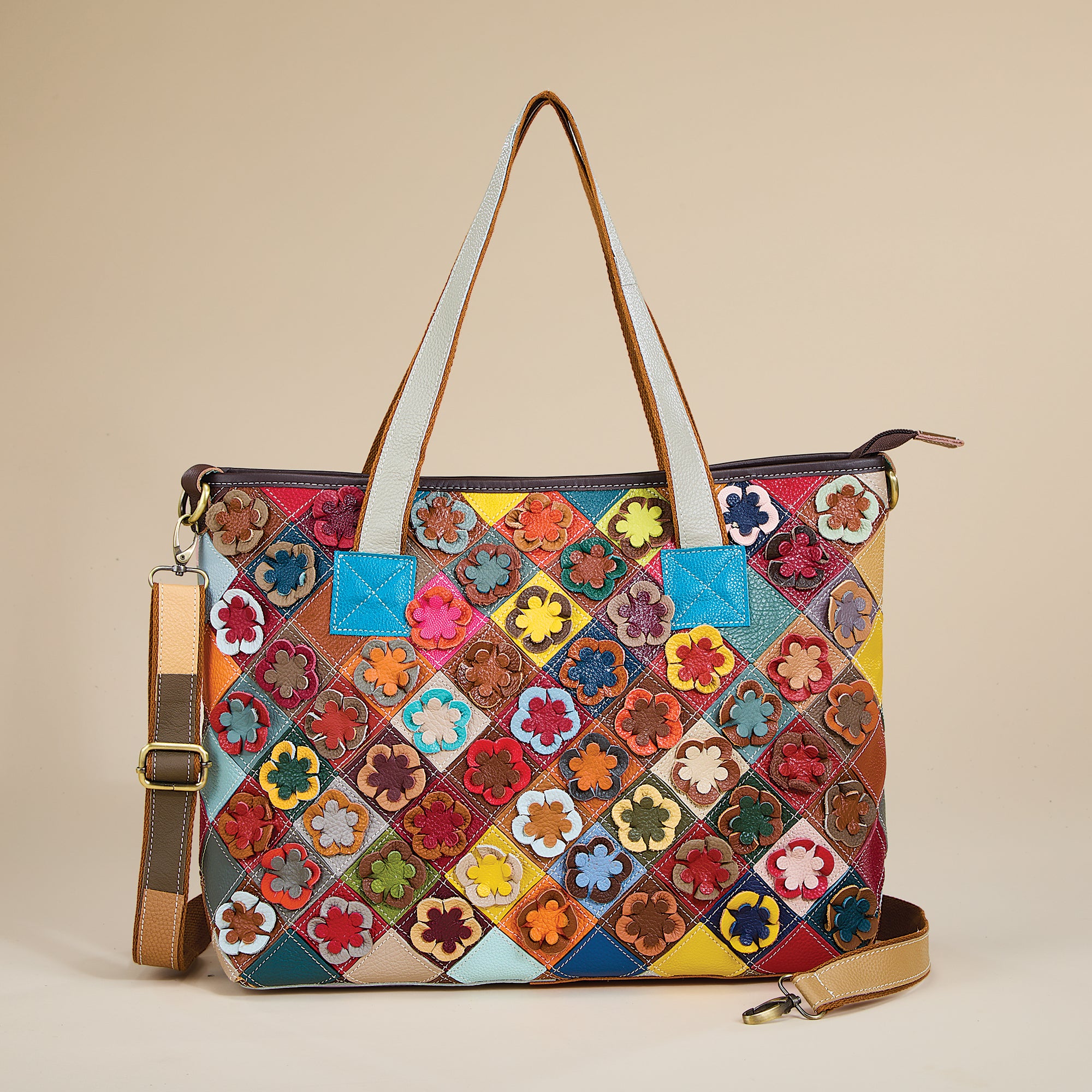 Brilliant Blooms Leather Tote