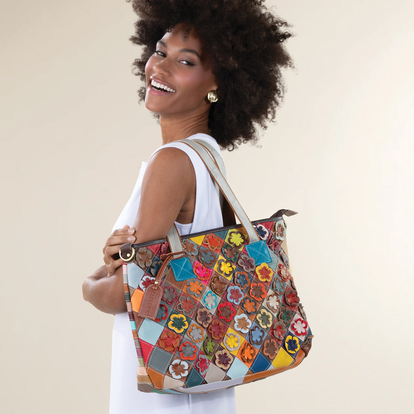 Brilliant Blooms Leather Tote
