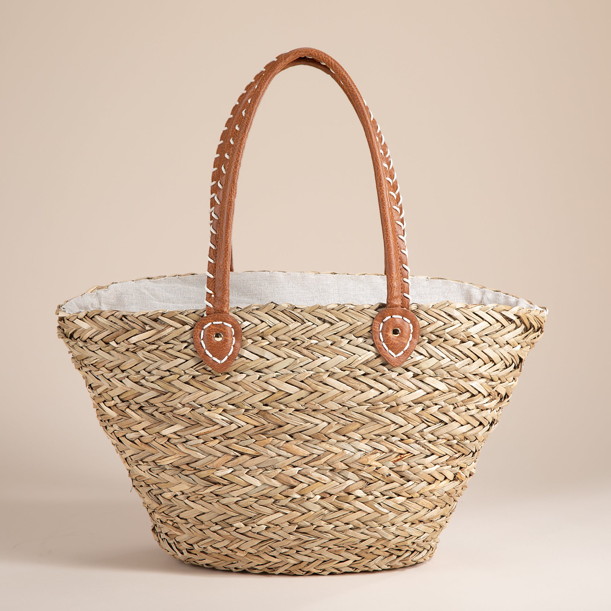Island Florals Straw & Leather Tote